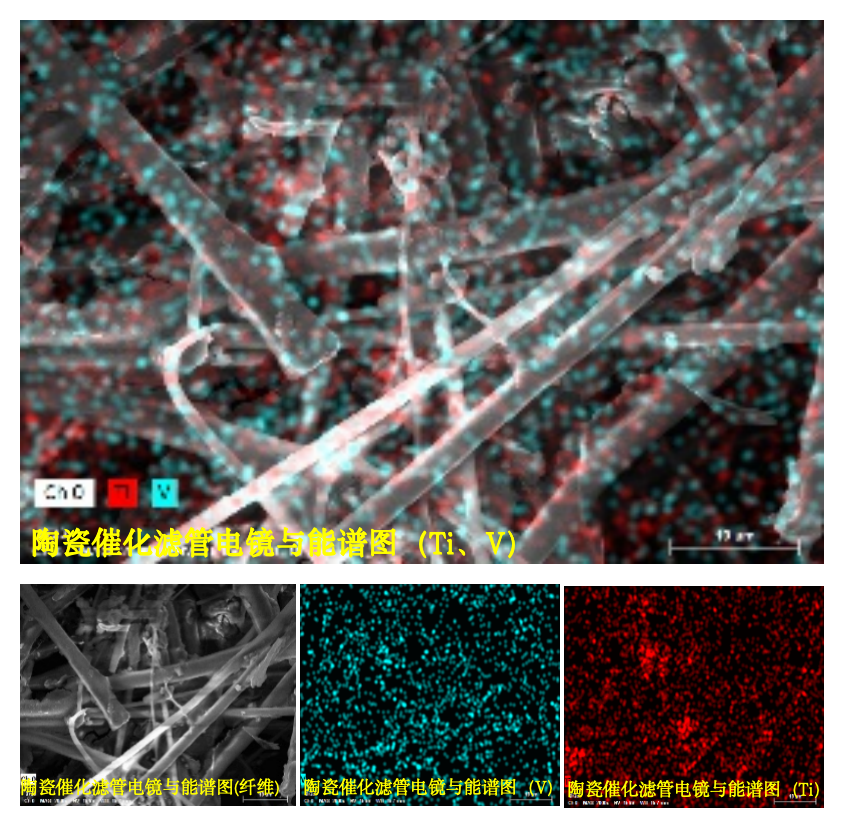 CeraCAT® 触媒担持型脱硫脱窒除塵セラミックフィルター插图3 セラミック触媒フィルター管の電子顕微鏡画像とエネルギー分散型分光画像